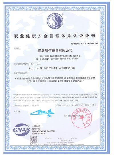 Occupational Health and Safety Management System Certificate (Gesundheit und Sicherheit am Arbeitsplatz)